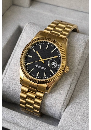 Aurex Royal Gold Erkek Kol Saatı Sıyah Kadran Quarts Altın