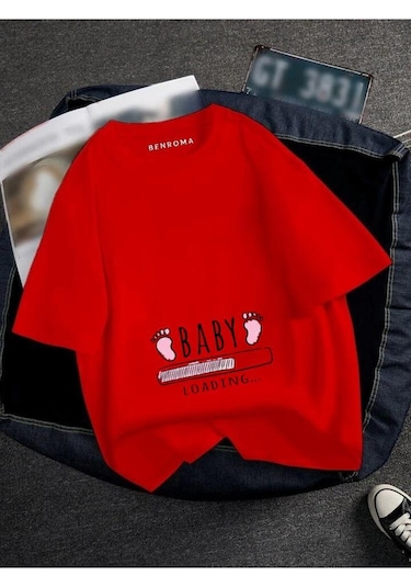 Benroma Hamile Pembe Baby Loading Baskılı Tisort