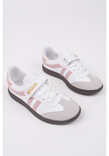 Muggo Dudley Günlük Ortopedik Bağcıklı Ve Cırtlı Çocuk Sneaker Spor Ayakkabı PUDRA