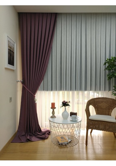 Evdepo Home Keten Mürdüm Fon Perde Tek Kanat Mürdüm