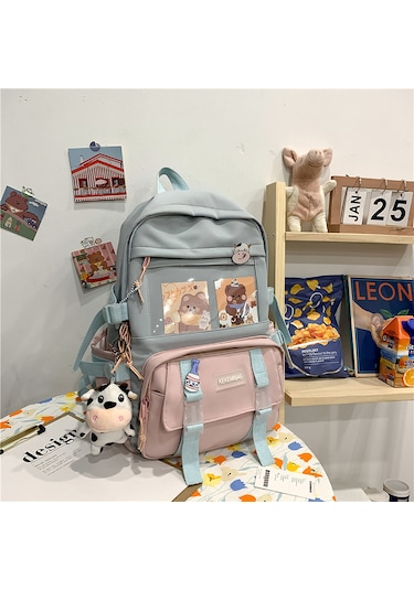 Honmex Kadınlar İçin Pembe Renkli Askılı Aksesuarlı Üniversite Öğrencileri Çift Askılı Çanta Büyük Kapasiteli Trendy Stili Dayanıklı Yüzeyli Çok Renkli