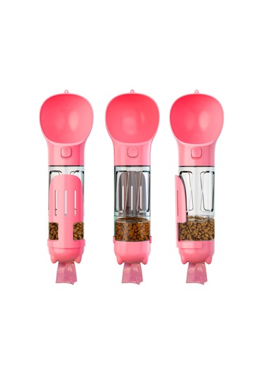 Xiyyadms Taşınabilir 4 Ü 1 Arada Köpek Su Kabı - 300ml, Gıda Saklama, Çöp Torbası Ve Kürek Dahil - Pembe Renk Seçeneği