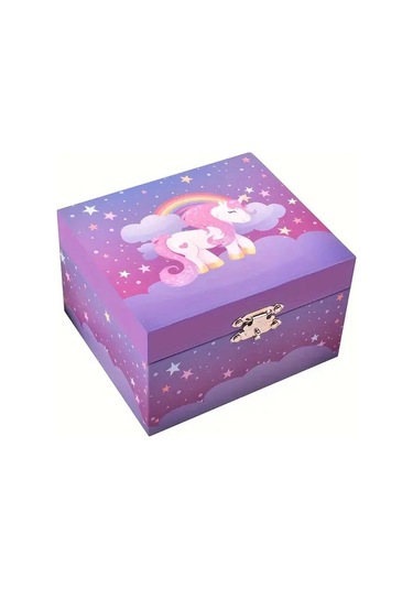 Willowhaven Whimsical Unicorn Mücevher Kutusu Yıldızlı Gece Gökyüzü Tasarımı Mor Pembe Bulutlar