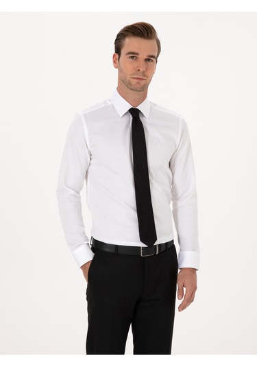 Cacharel Beyaz Slim Fit %100 Pamuk Klasik Gömlek