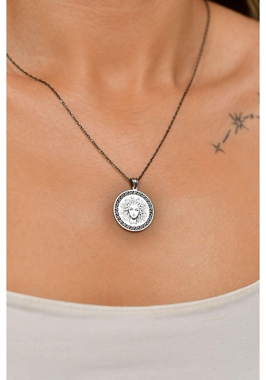 925 Ayar Medusa Silüeti Mitoloji Madalyon Unisex Gümüş Kolye 45-55cm