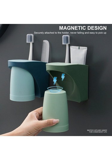 Neevoyu Yeşil Renkli, Deliksiz Duvar Kurulu Manyetik Fırça Bardak Seti - Su Tüpü Önleyici, Hızlı Kurutma, Odak Tasarımı Fırça Ve Macun Hariç Yeşil