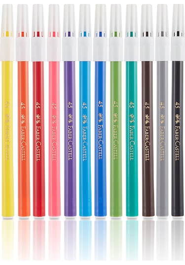 Faber-Castell Keçeli Kalem 12 Renk, Parlak Renkler, Su Bazlı Yıkanabilir Mürekkep, Çocuklar İçin Güvenli