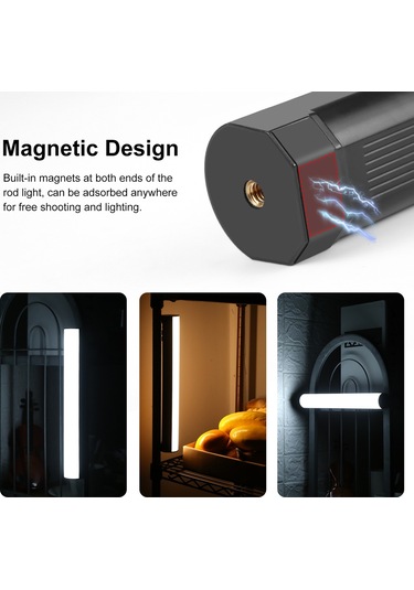 Gajeena Puluz Pu4139 Rgb Işık Çubuğu 32cm - 2500k-9000k Renk Sıcaklığı, 21 Işık Efekti, Pil Dahil, Mıknatıslı Tasarım Siyah