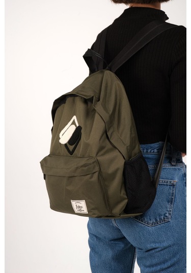 Haki Önü Nakışlı Laptop Bölmeli Unisex Sırt Okul Çantası Back To School haki