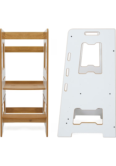 Minera Ahşap Montessori Öğrenme Kulesi / 2-6 Yaş / Beyaz + Nat. Beyaz