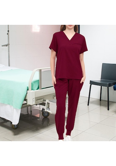 Suntek Kadın Üniforma Fırçalama Seti V Yaka S-kırmızı