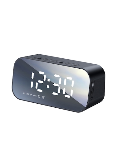 Xindoker Siyah Bluetooth Hoparlör: Minı Alarm Saati, Ayna Ekranlı, 3w Güç, 10m Mesafe, Modern Tasarım