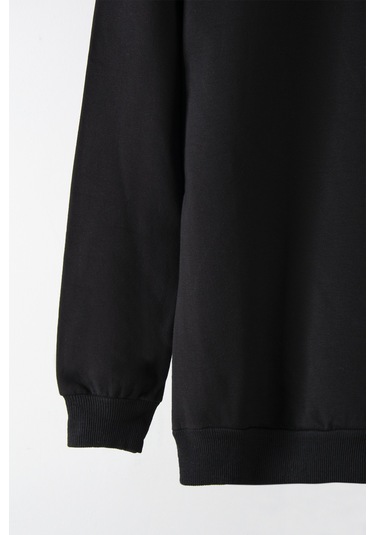 Erkek Siyah Bisiklet Yaka Basic Düz Sweatshirt Siyah