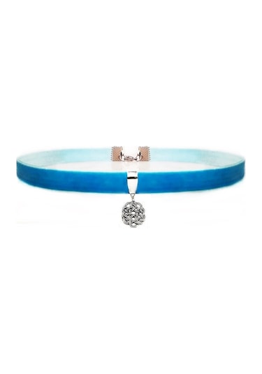 Mavi Renk Kadife Aşk Düğümü Choker Kolye Renkli