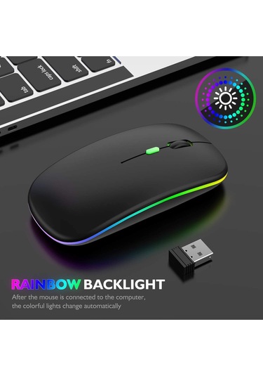 Led Kablosuz Fare İnce Şarj Edilebilir Kablosuz Sessiz Fare 2.4g Taşınabilir Usb Alıcılı Diğer