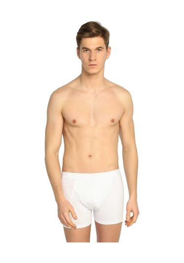 Erkek Elastan Likralı Boxer 3'lü Paket Beyaz
