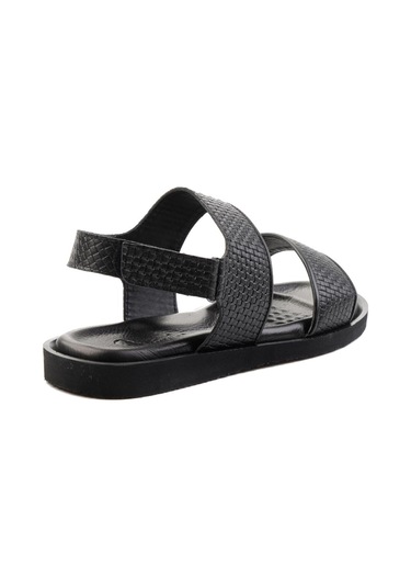 Siyah Baskılı Hakiki Deri Erkek Sandalet E05801041703 Siyah