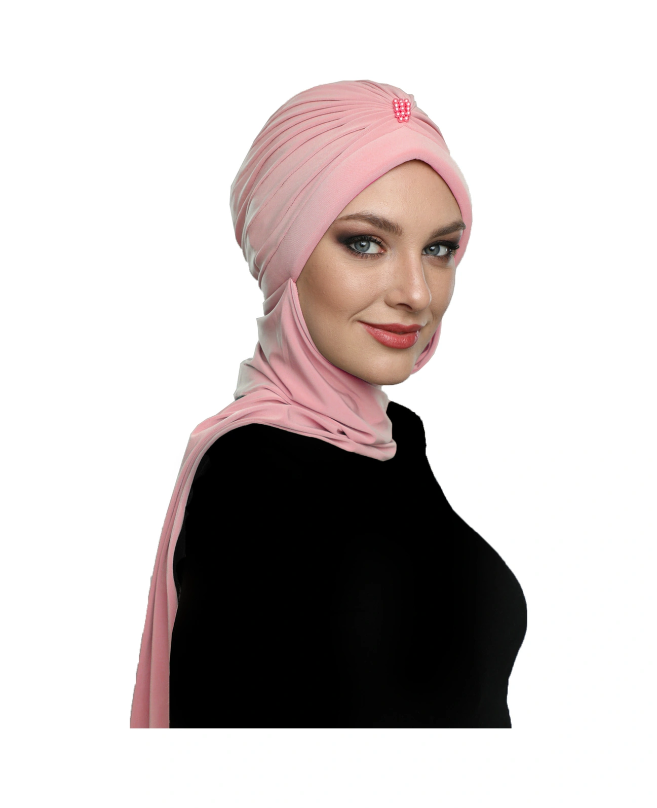 Incili Atkılı El Işi Inci Işlemeli Pudra Hazır Türban Tesettür Bone Pudra