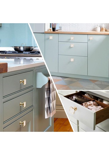 Ranyeek Altın Brons Kapak Kolu - Dört Yapraklı Klever Desenli, Çinko Alaşımlı, Dayanıklı, Teke Delik, 6 Adet Set