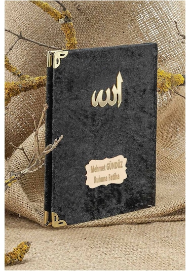 25 Adet - İsme Özel Kadife Kaplı Yasin Kitabı - Mevlüt Hediyesi - Çanta Boy - 128 Sayfa - Siyah Siyah