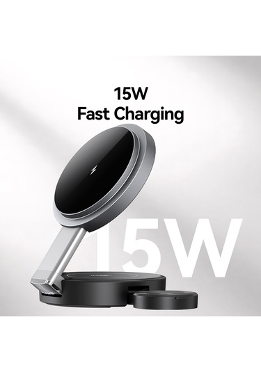 Usams Cd234 Katlanır 3'ü 1 Arada Manyetik Kablosuz Hızlı Şarj Cihazı Siyah