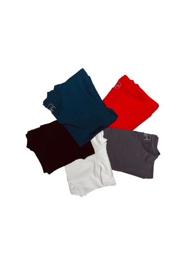 Çocuk Basic T-shirt Kız Erkek Unisex %100 Pamuk 5'li Paket Ek-3