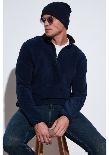 Buratti Slim Fit Yarım Fermuarlı Dik Yaka Erkek Polar 5906003 Lacivert