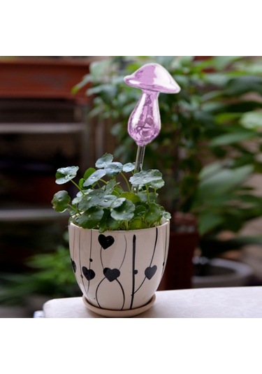 Sones Mantar Şekli Ev Bitkileri Çiçekler Su Besleyici Otomatik Kendiliğinden Sulama Şeffaf Cam Cihazlar Mor