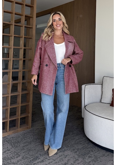 Bordo 1. Sınıf Kalite Balık Sırtı Oversize Kaşe Kaban Bordo