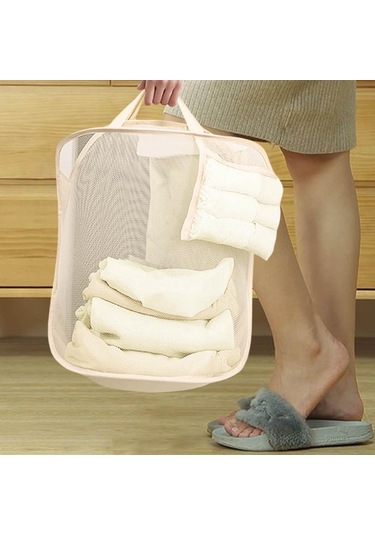 Suntek Çamaşır Kapısı Ev Tipi İçin Ağ Askılı Sepeti Dolap Saklama Bej