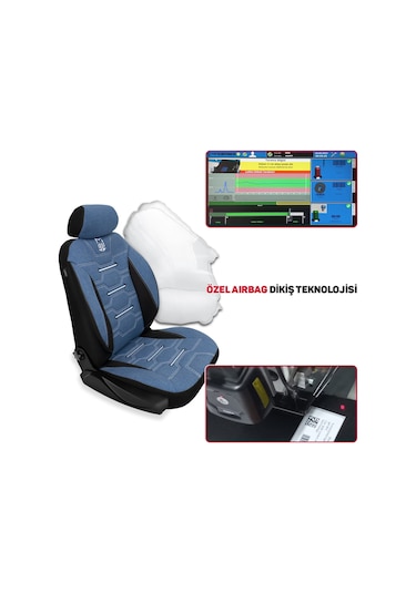 Minderland Fa Serisi - Volkswagen Amarok İle Uyumlu Koltuk Kılıfı, Keten / Mavi Melanj