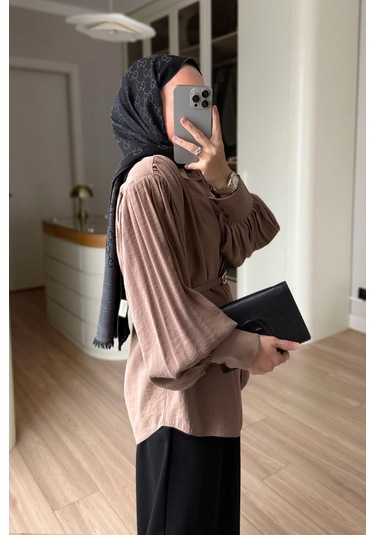 Kahijab Kemerli Vatkalı Gömlek - Camel