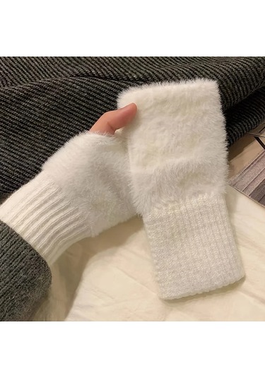 Autumn Winter Soft Mink Fleece Half Finger Gloves Women Plush Çok Renkli
