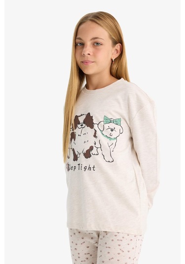 Defacto Kız Çocuk Pijama Takımı Köpek Baskılı Uzun Kollu Üst Desenli Uzun Alt F1084a825aubg745 Bej Defacto Kız Çocuk Pijama Takımı Köpek Baskılı Uzun Kollu Üst Desenli Uzun Alt F1084a825aubg745 Bej
