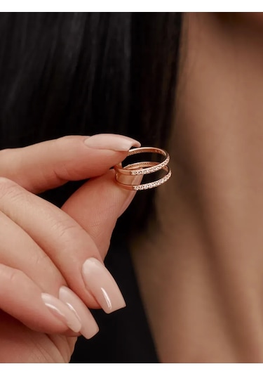 Zoloto Russkih 925 Ayar Gümüşten Çift Taraflı Altın Kaplama Parmak Ekleği Halkası 183657127 Gri