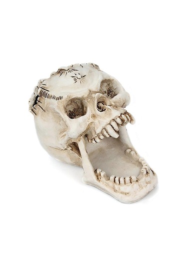 Kafatası Baş Süsü İskelet Kalemlik Masaüstü Kalem Düzenleyici Makyaj Fırçası Araçları Depolama Beyaz