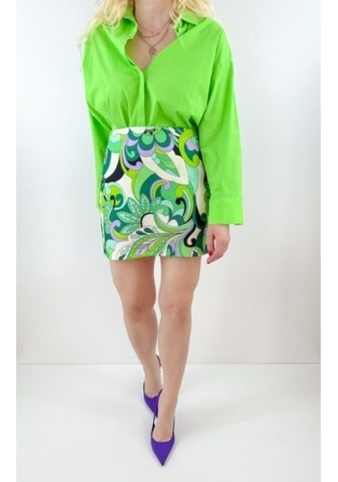 Modaonna Yeşil Desenli Mini Etek Yeşil