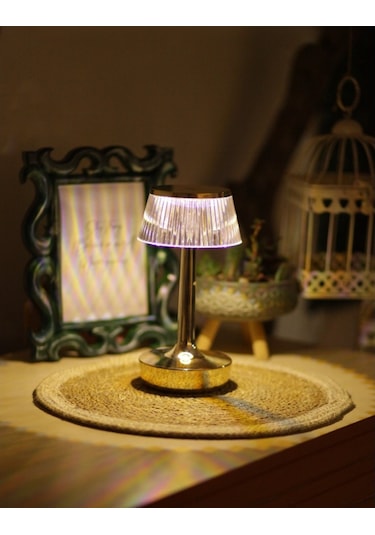 3 Işık Renkli Şarjlı Masa Lambası Gold Metal Görünümlü Gece Lamba