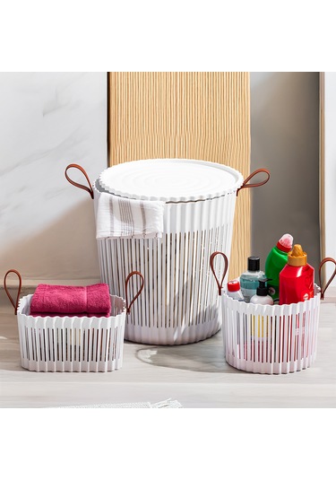 Porsima 4316 Beyaz 3'lü Sepet Seti Banyo Mutfak Organizeri Beyaz