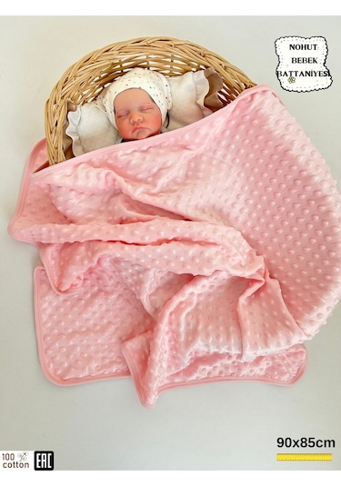 Nohut Kız / Erkek Bebek Battaniyesi & Kundağı Çift Katlı %100 Pamuklu Çok Amaçlı Örtü 90x85cm Btn11003 Pembe