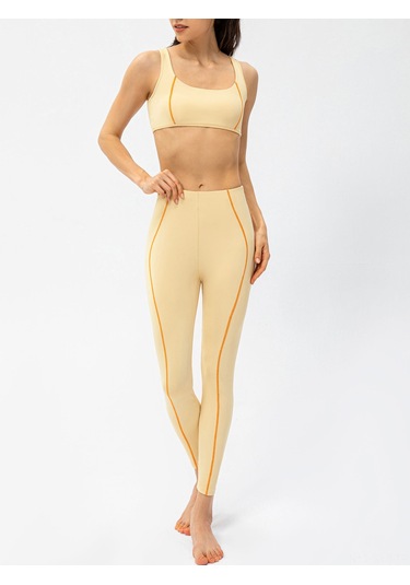 Symbee Bayan Fitness 2'li Set: Dekoratif Çizgili Büstiyer + Tayt, Sarı, Avrupa Bedeni 4/s 22738+22373 Sarı