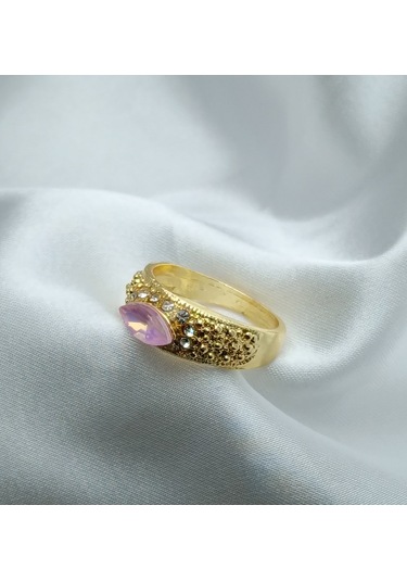 Yeni Sezon Vip Seri Paslanmaz Çelik Altın Kaplama Pembe Taş'lı Yüzük Gold