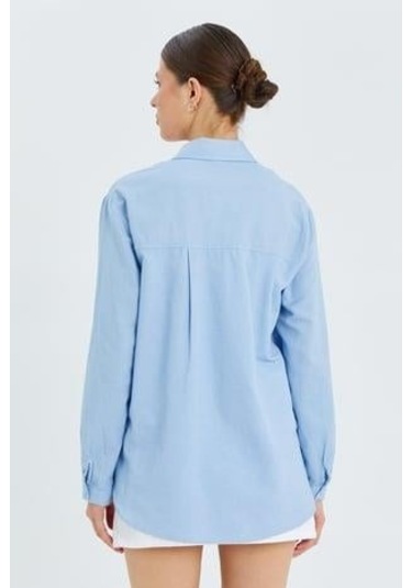 9942 Kadın Oxford Uzun Kol Basic Gömlek Bebe Mavi Bebe Mavi
