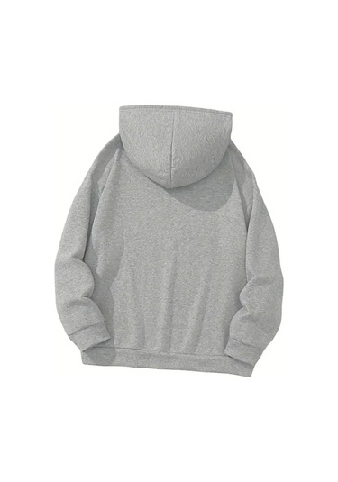 Kışlık Kapüşonlu Sweatshirt, Çocuk A Harfli Baskılı Gri