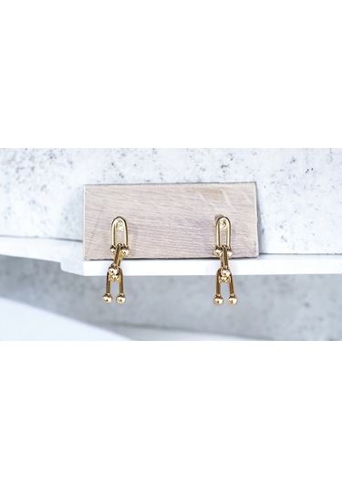 Kadın Çelik Tıffany 3 Geçmeli Küpe Altın Renk Çelik