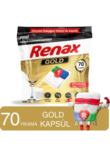 Renax Gold Bulaşık Makinesi Kapsülü Hepsi Bir Arada 70 Li Tablet