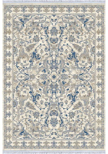 Mavi Çerçeveli Dokuma Pamuk Taban Kaymaz Kilim Klm339