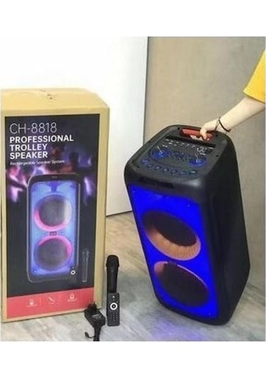 Junglee Büyük Boy Kablosuz Mikrofonlu Bluetooth Hoparlör Taşınabilir Şarjlı Led Işıklı Speaker Party Box