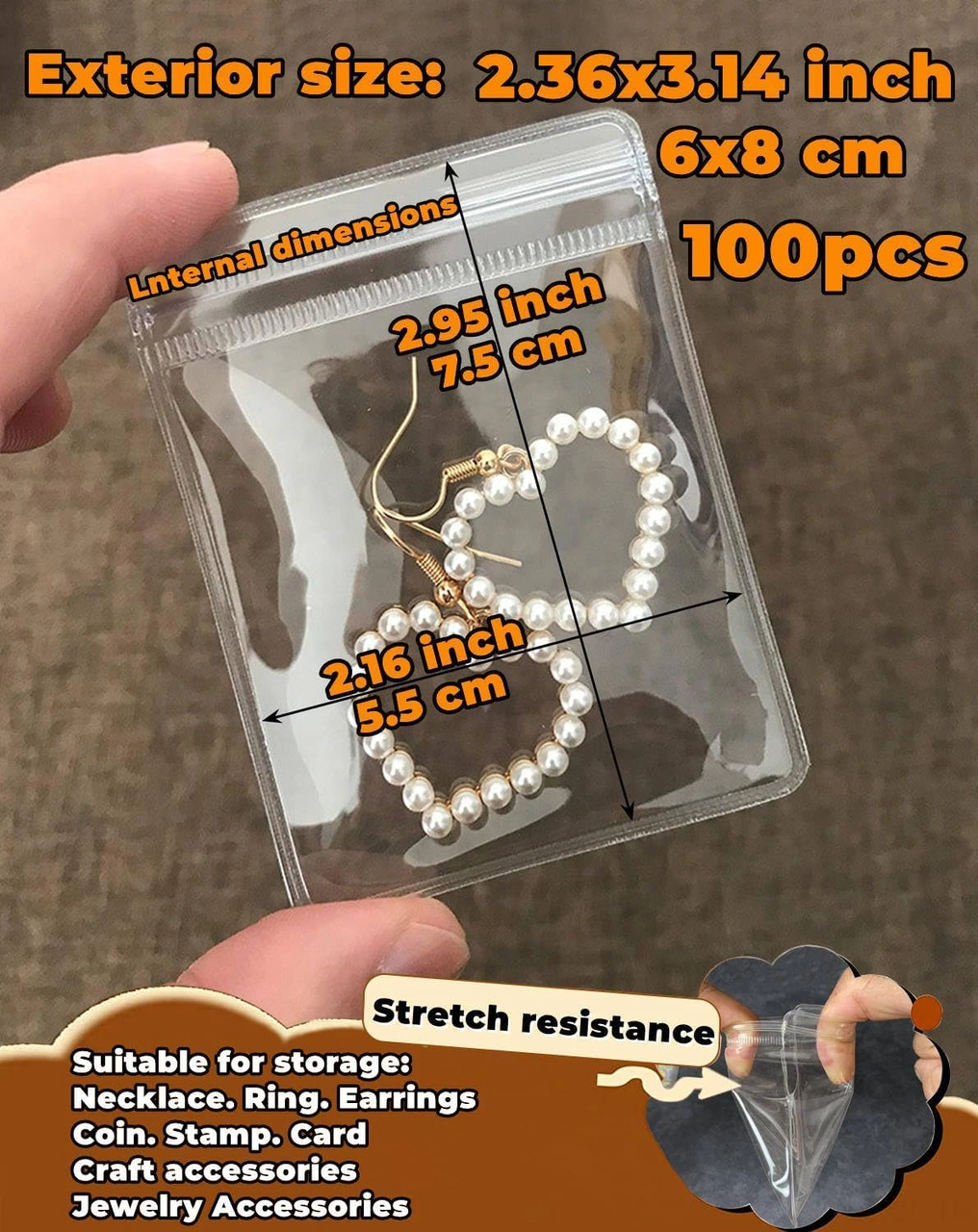 Konesam 100 Adet 48 Fil Pvc Şeffaf Cüzdanlar - Zıplayıcı Kordonlu, Pas Koruyucu Mücevher Saklama Çantaları Şeffaf