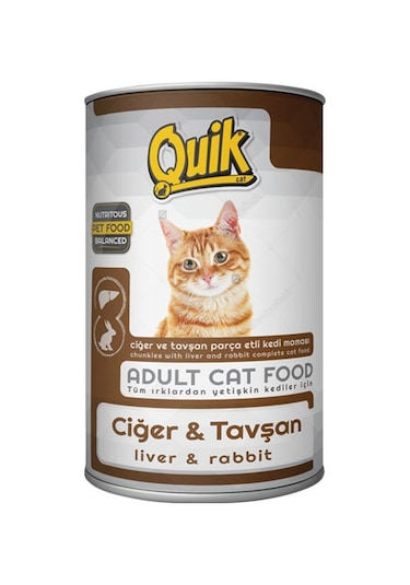 Quik Ciğerli ve Tavşanlı Konserve Yetişkin Kedi Maması 415 G